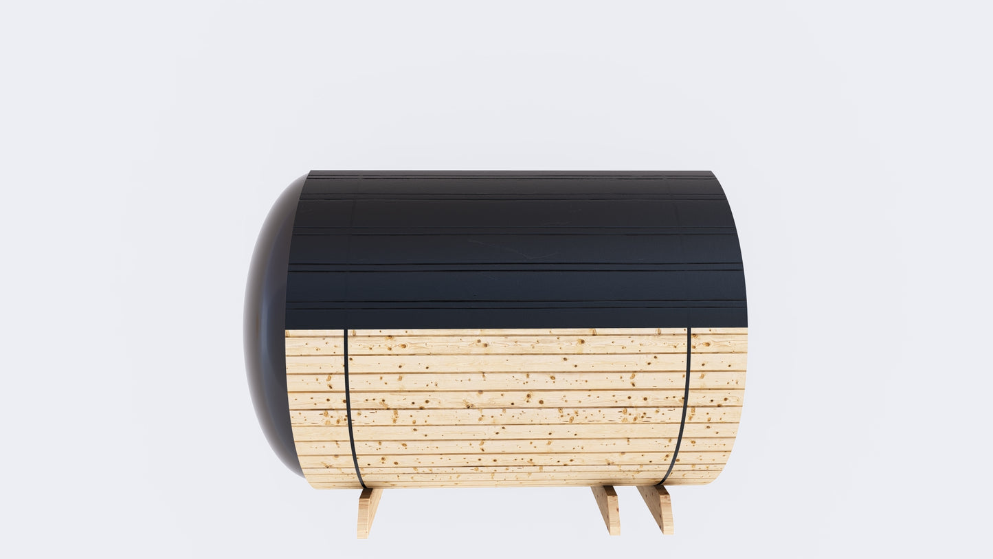 Barrel Sauna 7X8 With Porch Panoramic Acrylic Back Window