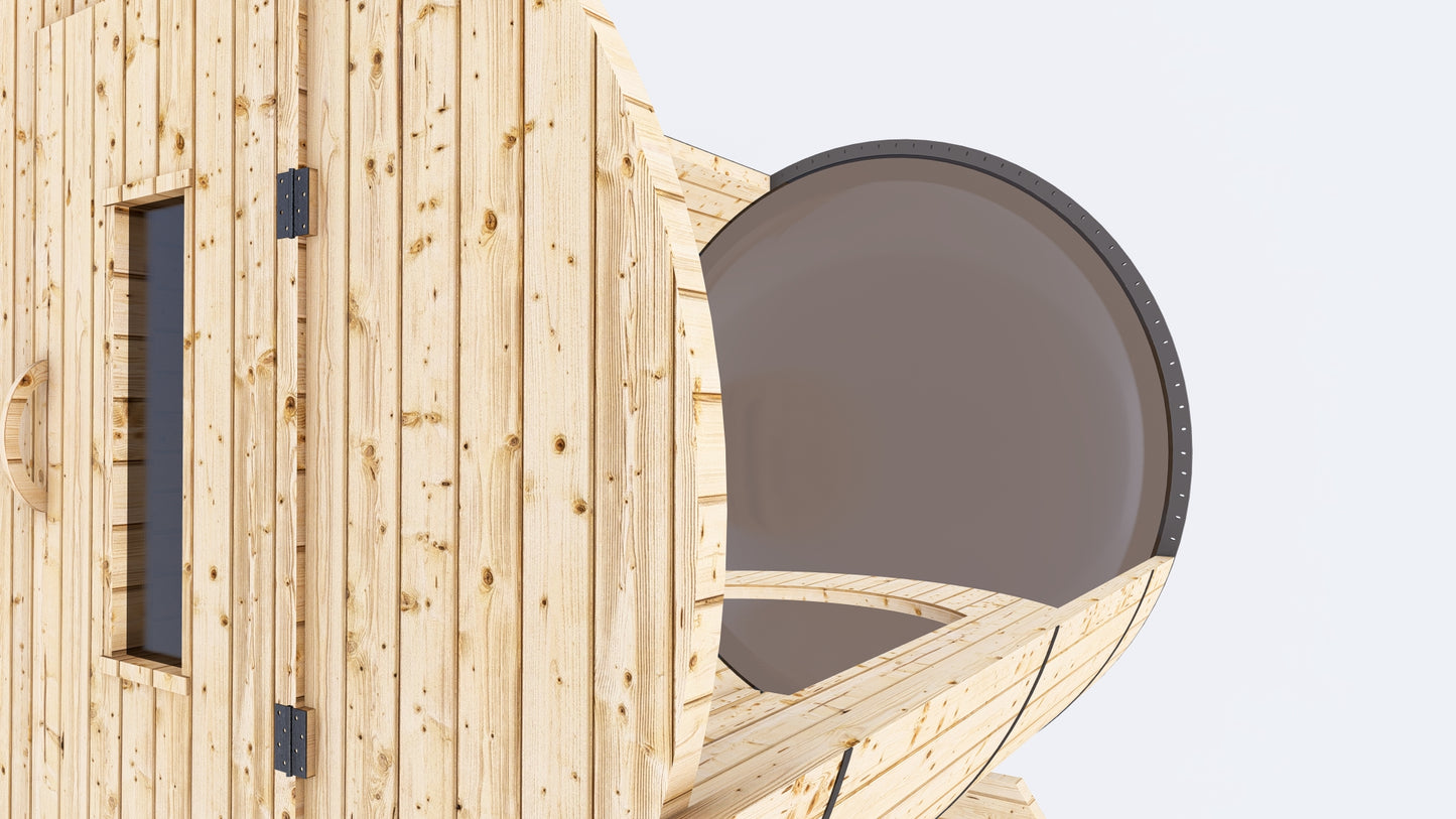 Barrel Sauna 7X8 Without Porch Panoramic Acrylic Back Window