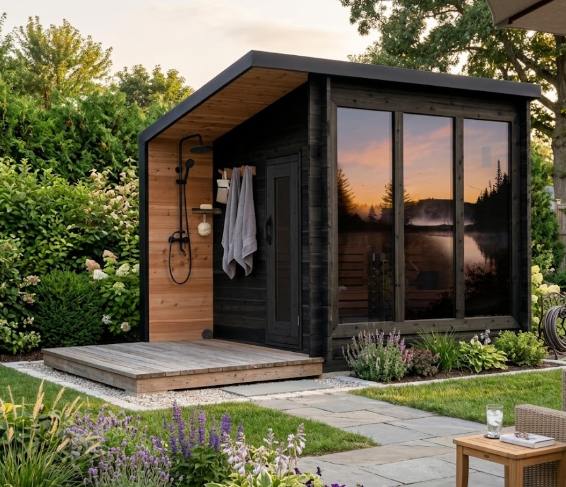 8 Foot Western Red Cedar Modern Panoramic Sauna With 2" Porch