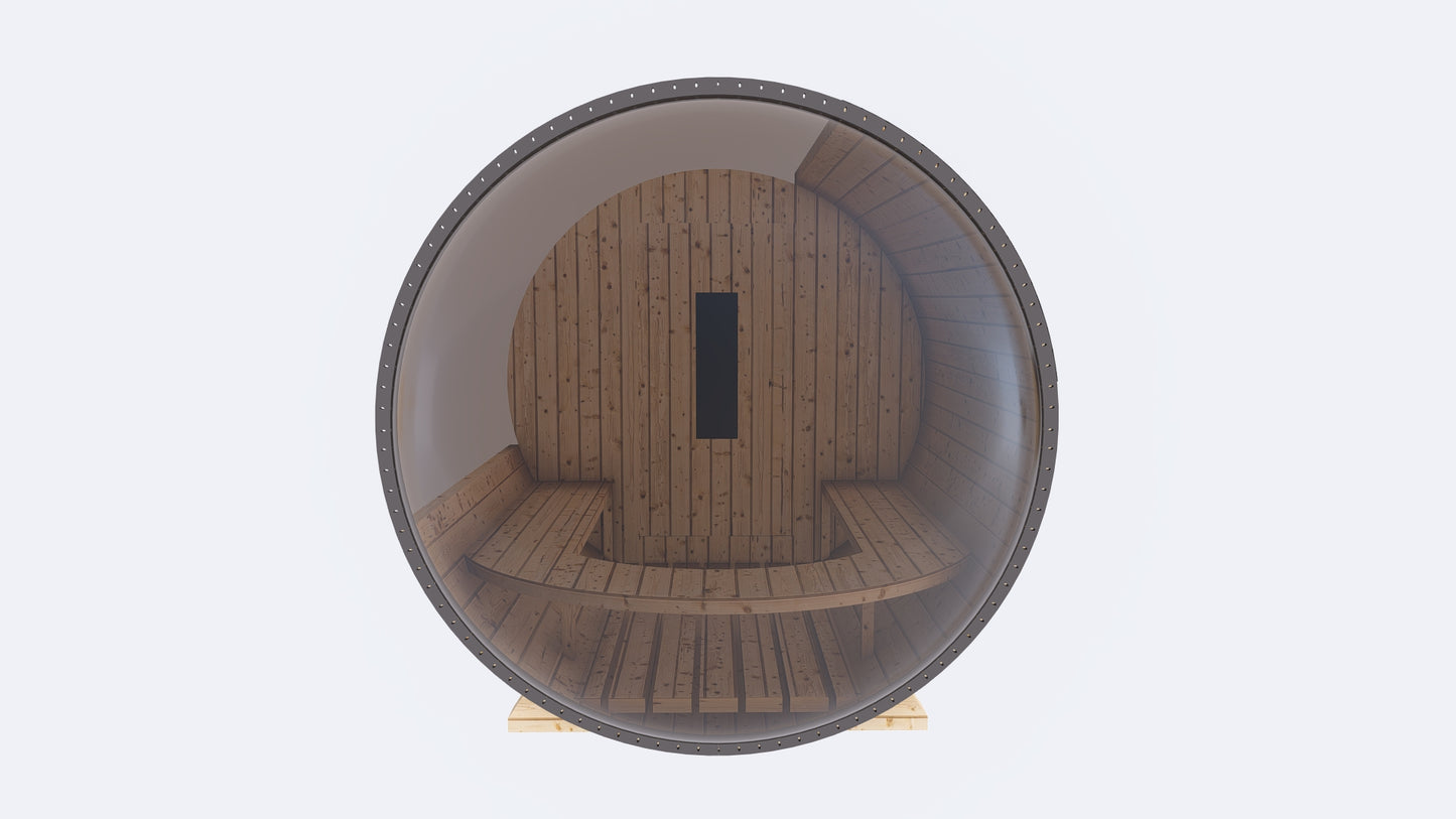 Barrel Sauna 6X6 with Panoramic Acrylic Back Window