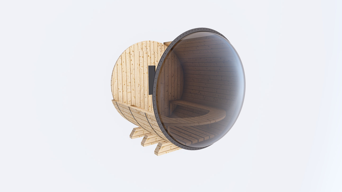 Barrel Sauna 6X6 with Panoramic Acrylic Back Window