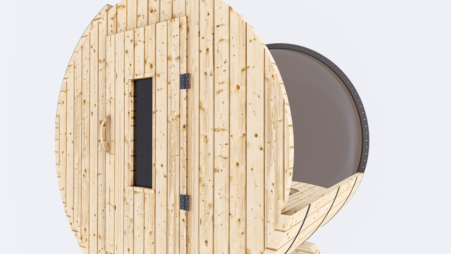 Barrel Sauna 6X6 with Panoramic Acrylic Back Window