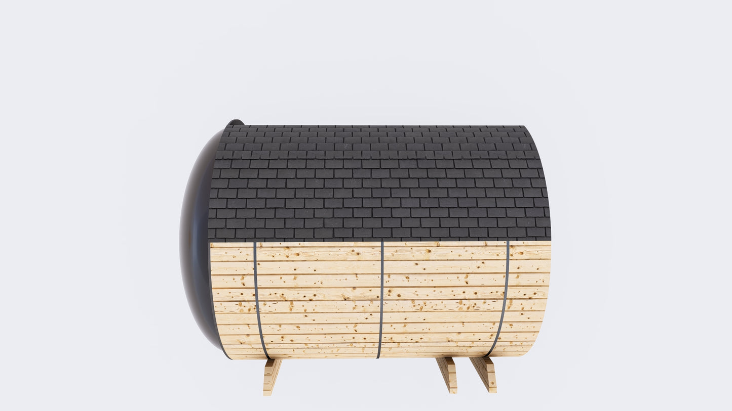 Barrel Sauna 7X8 Without Porch Panoramic Acrylic Back Window