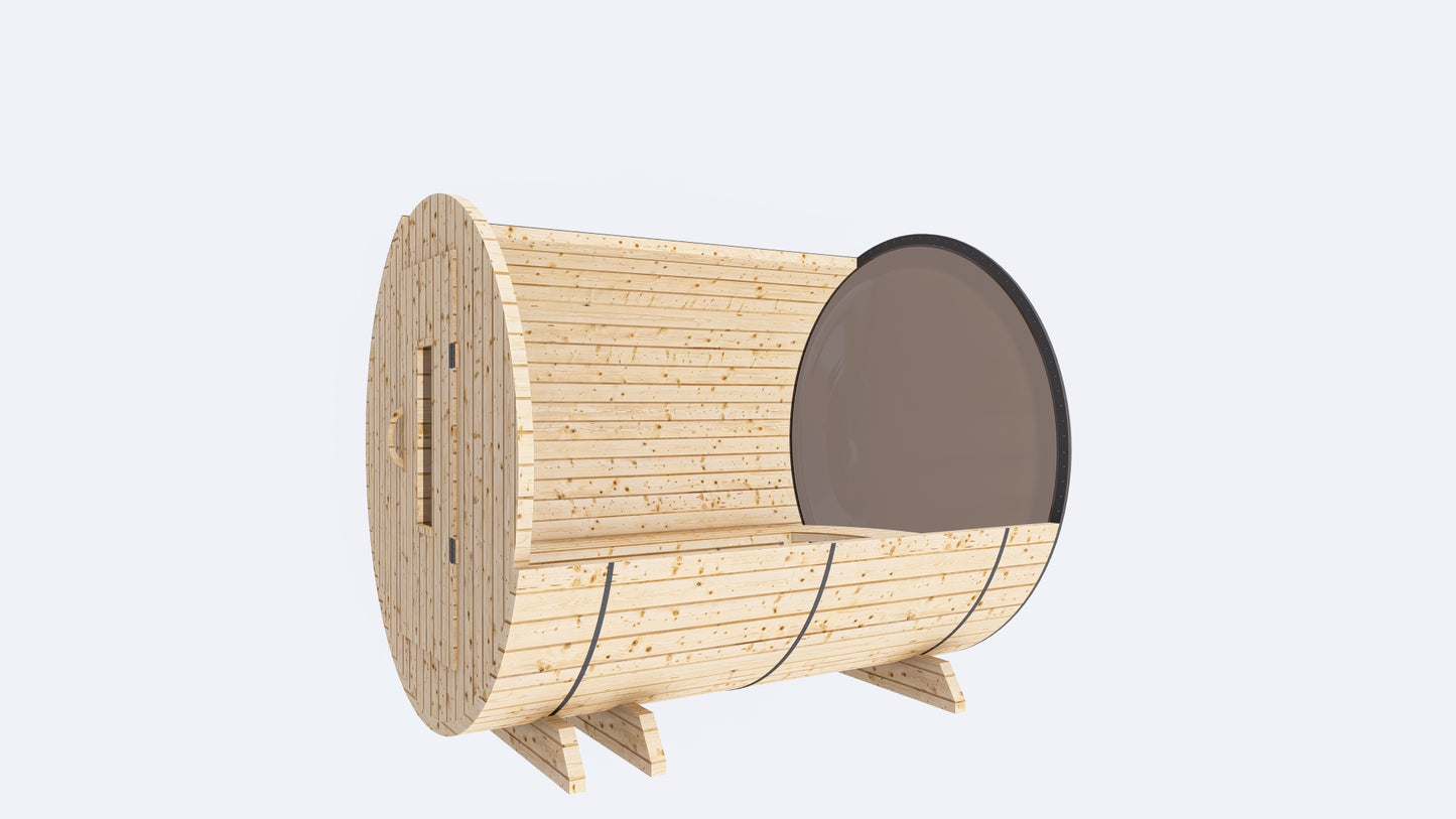 Barrel Sauna 7X8 Without Porch Panoramic Acrylic Back Window
