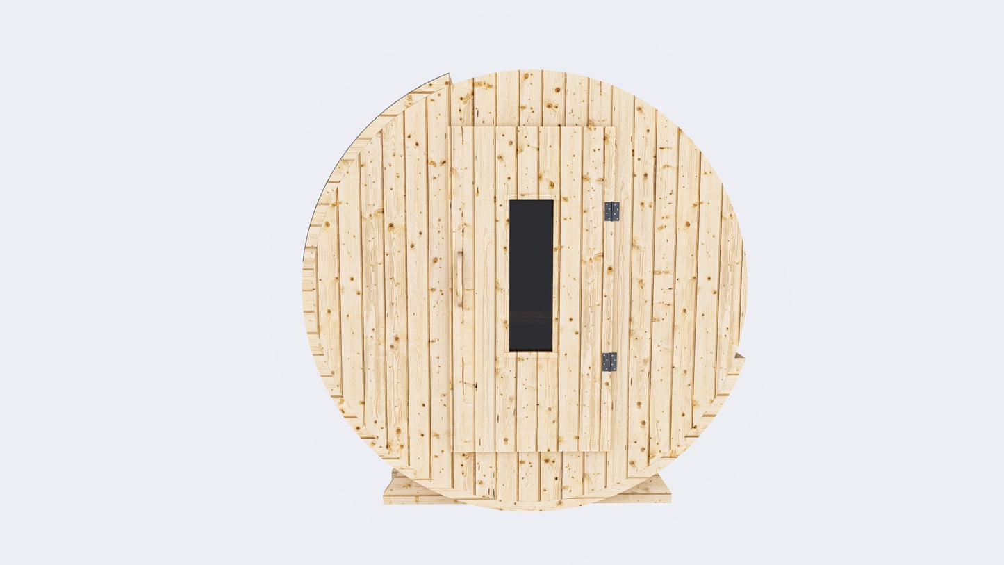 Barrel Sauna 7X8 Without Porch Panoramic Acrylic Back Window