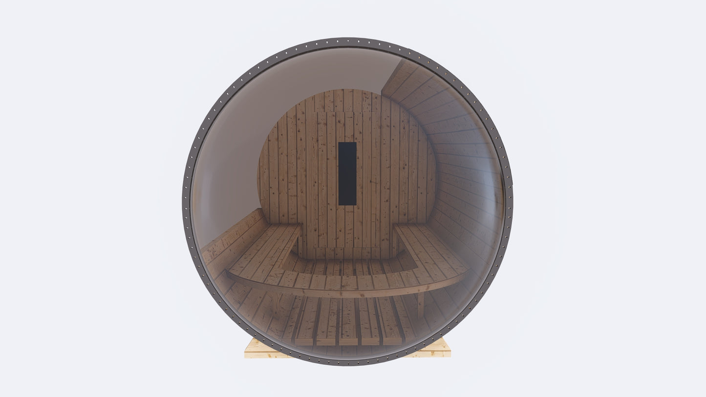 Barrel Sauna 7X8 Without Porch Panoramic Acrylic Back Window