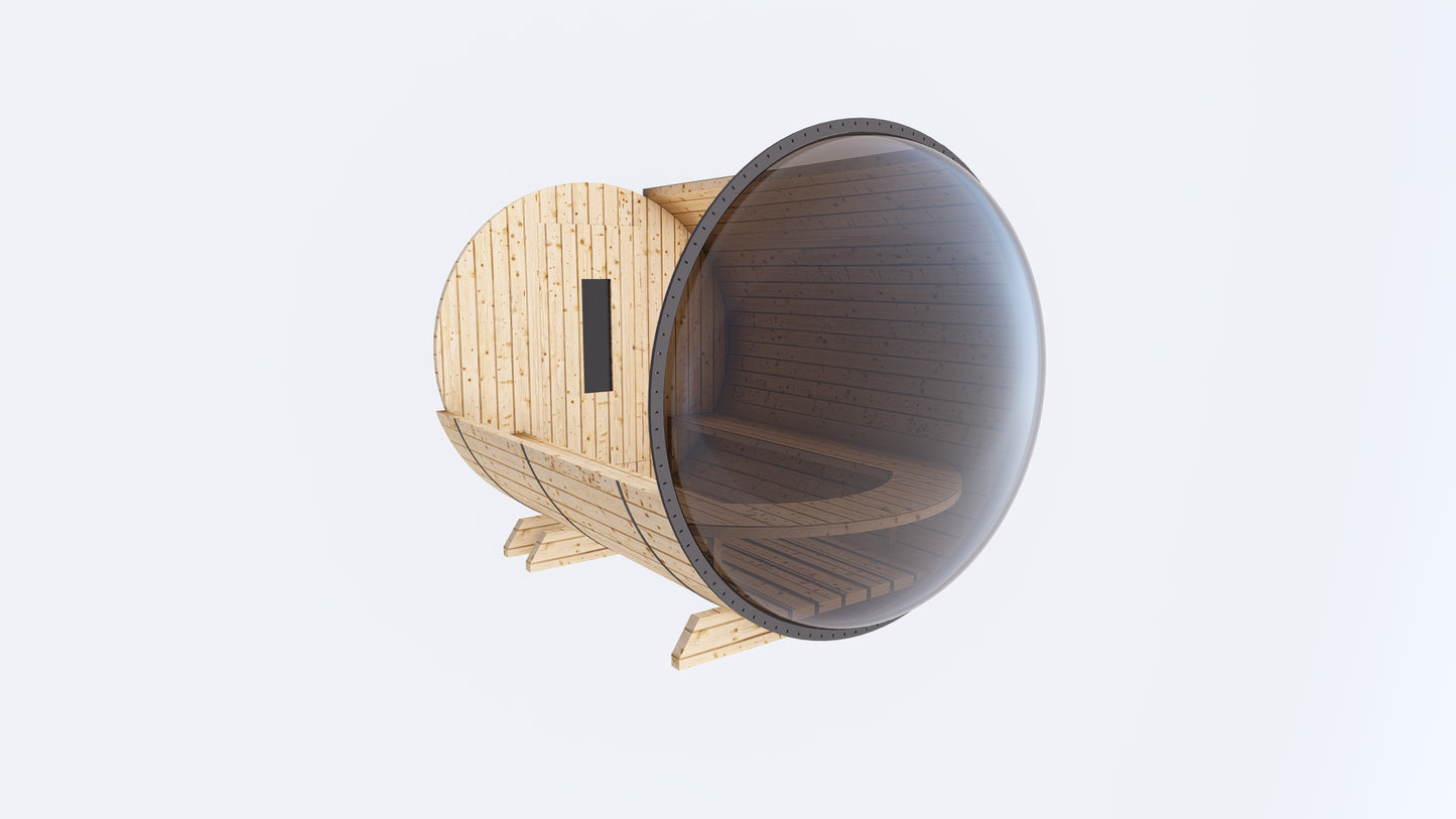 Barrel Sauna 7X8 Without Porch Panoramic Acrylic Back Window