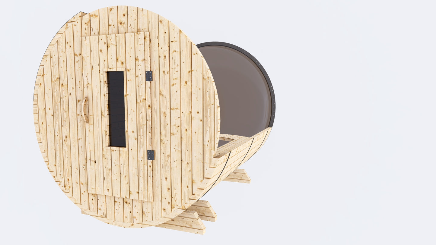 Barrel Sauna 7X8 Without Porch Panoramic Acrylic Back Window