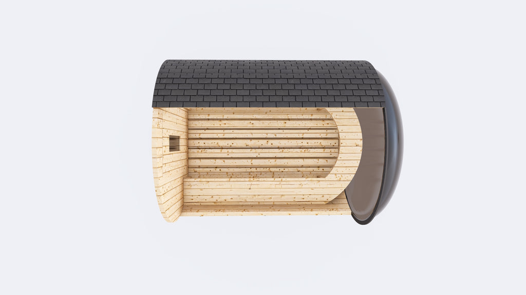 Barrel Sauna 7X8 Without Porch Panoramic Acrylic Back Window