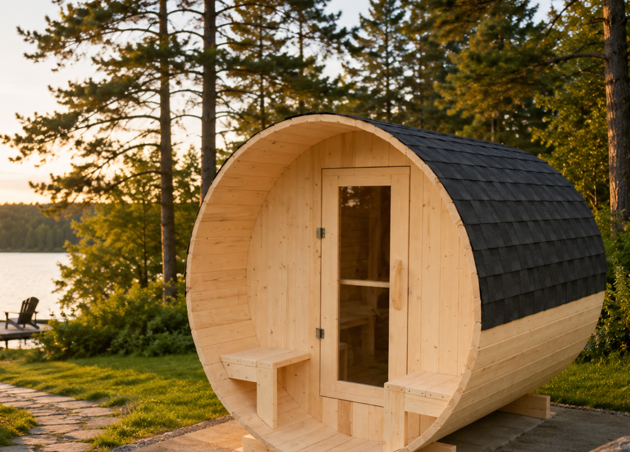 Barrel Sauna 7x8 With Porch 4 person