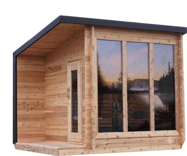8 Foot Western Red Cedar Modern Panoramic Sauna With 2" Porch