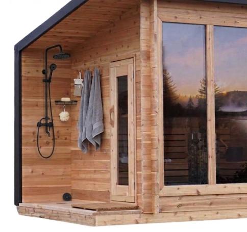 8 Foot Western Red Cedar Modern Panoramic Sauna With 2" Porch