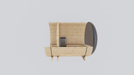 Barrel Sauna 7X8 With Porch Panoramic Acrylic Back Window